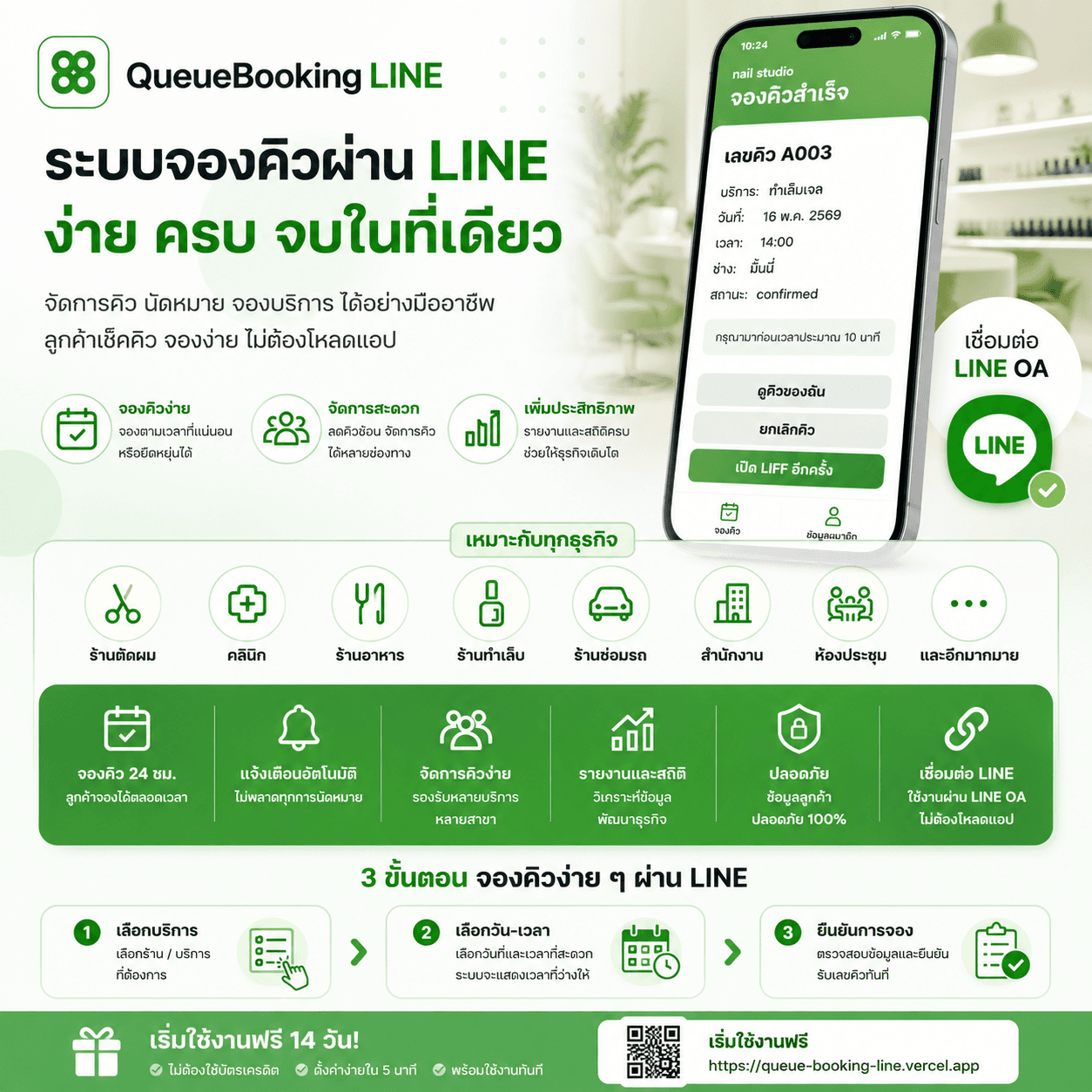 QueueBooking LINE ระบบจองคิวผ่าน LINE แบบครบวงจร